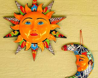 Painted Ceramic Sun and Moon