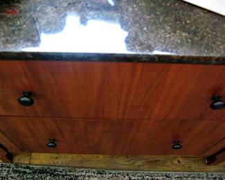 2 Drawer Wood Cabinet with Granite Look Table Top