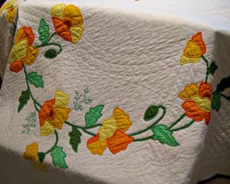 Handmade Queen Quilt with Vibrant Flower Vines