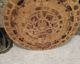 Large inlaid wood Mayan Calender