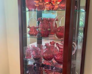 Depression cranberry glass- Fenton and pilgrim
Curio cabinet also for sale
