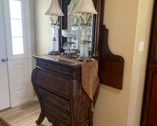 Drop front desk and mirror