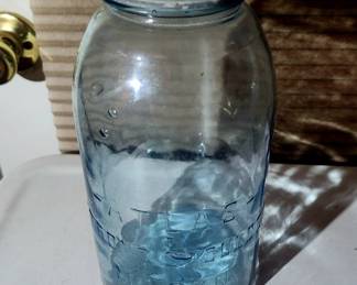 Half gallon cornflower blue Atlas jar 
