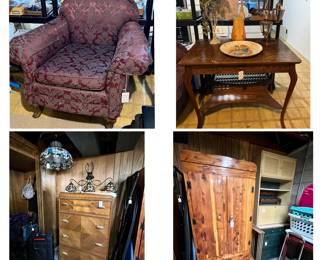 Nice chair, Library table, dresser, nice cedar wardrobe