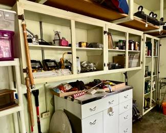 Metal cabinet, garage items