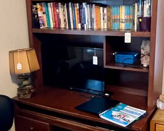 Desk, Tv with DVD, books