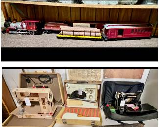 Christmas train, vintage sewing machines
