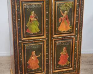 Vintage Indian folk art-style hand-painted cabinet