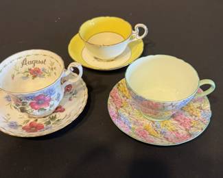 Large selection of china and porcelain teacups