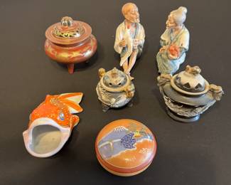 Hand Painted Asian dishes and Sculptures