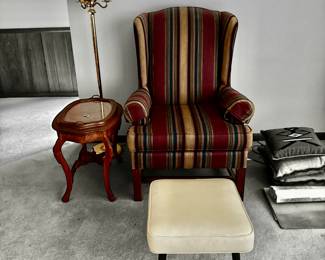 Striped wing back chair
