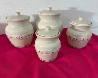 Longaberger Pottery Canister Set – Cream & Blue (Set of 4)