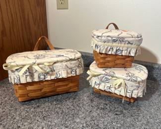 Set of 3 Fabric-Lined Longaberger Baskets with Lids