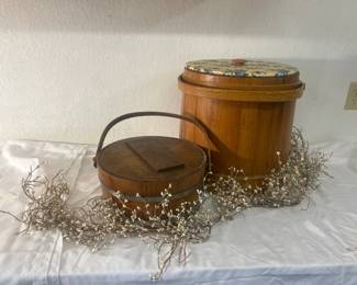 Vintage Wooden Buckets/Bins with Lids