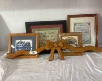 Country Stitchery & Framed Prints with Wooden Bow
