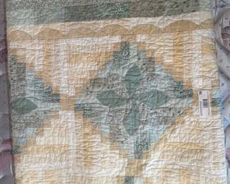 Handmade Teal & Beige Floral Quilt