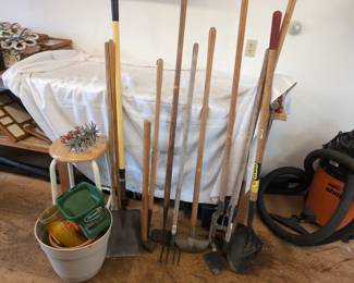 Assorted Garden and Hand Tools & Stool