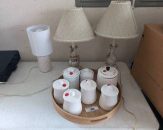 Ceramic Kitchen Canister Set & Small Lamps