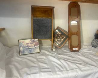 Vintage Washboard, Framed Art & Triple Photo Frame