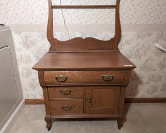 Antique Oak Washstand with Towel Bar