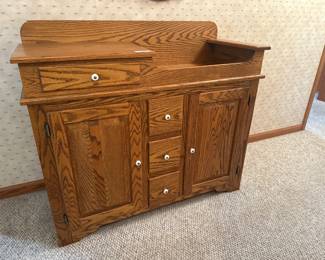 Primitive Style Oak Dry Sink Cabinet