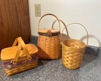 2 Longaberger Baskets, 1 Royce Craft Basket