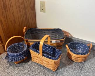 Longaberger Basket Set w/ Blue Liners & Protectors (4pcs)