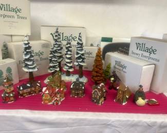 Dept 56 Village Buildings and Snowy Trees