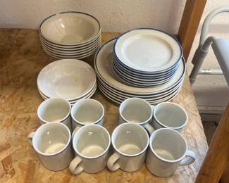 Blue Rimmed Stoneware Dish Set