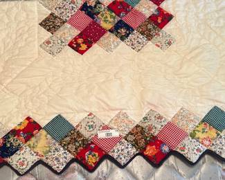 Handmade Patchwork Quilt with Zigzag Edge