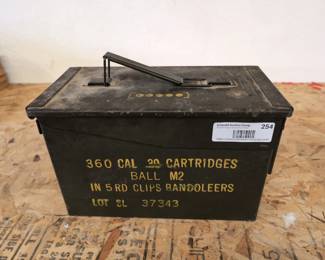 Military Ammo Can - "360 CAL 30 CARTRIDGES BALL M2 IN 5RD CLIPS BANDOLEERS LOT SL 37343"