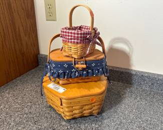 Stack of Three Longaberger Baskets w/ Liners