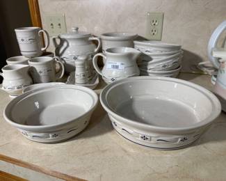 Longaberger Pottery Dishware Set – Blue Band Pattern