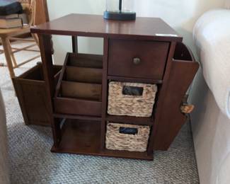 Wooden Swivel End Table with Storage Bins and Slots