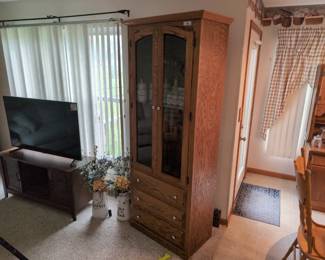Tall Oak 3-Drawer Display Cabinet