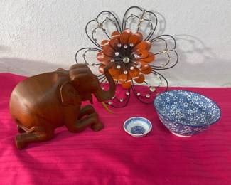 Decorative Elephant, Asian Bowls & Floral Wall Art