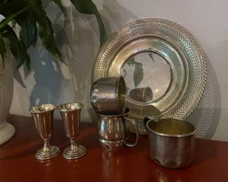 Sterling baby cups, pierced bowl, cordials