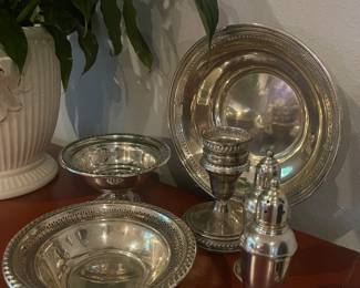 Sterling, weighted candleholder, bowls, S & P