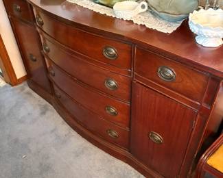 buffet with Frankoma, milk glass