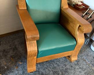 vintage oak and upholstered rocker