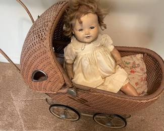 Vintage baby and stroller