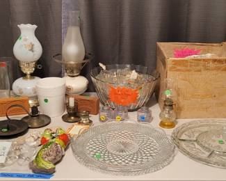 Punch Bowl Sets, Vintage Lamps, Glasses, etc.