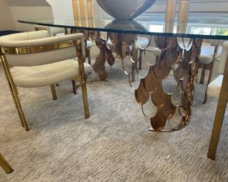cool brass base (glass top) dining table