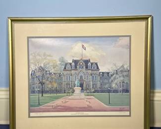 Print Of College Hall, University Of Pennsylvania | Gold-framed, numbered print. Signed lower right. 14” h x 18” sight. - h. 22 x l. 25.5 in (framed)