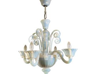 BAROVIER MODERNIST SCROLL MURANO GLASS CHANDELIER | 4-light opaline glass "up and down curls" chandelier with curling arms - h. 29 x w. 21.5 x d. 21.5 in