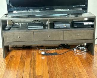 Room & Board Media Console / Tv Stand | Dark brown finish and 3 sliding drawers. - h. 26.5 x l. 60.25 x d. 18 in