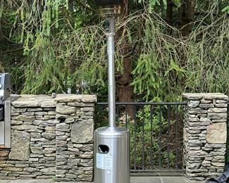 Outdoor Propane Heater | In stainless steel finish with a mushroom-shaped reflector and a cylindrical base - h. 90 x dia. 25 in (approx.)