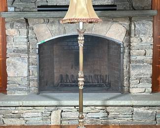 Metal Column Floor Lamp, Old World Aesthetic | Classical aesthetic bronzed finish carved style column lamp with a looped tassel shade
Dimensions: h. 70 x dia. 19 in