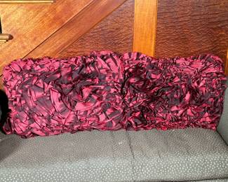 Pair Down Throw Cushions With Rose Petal Covers | Rose petal style silk or similar fabric pillow covers, with down feather inserts - h. 12 x l. 20 in (cushions, approx.)