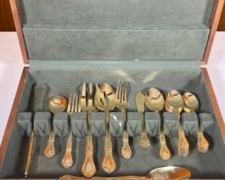 Rogers Gold-Tone Stainless Flatware | Partial flatware service in a fitted box - l. 14.75 in (box)